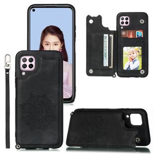 For Huawei P40 Lite Mandala Embossed PU + TPU Case with Holder & Card Slots & Photo Frame & Strap(Black)