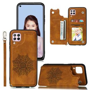 For Huawei P40 Lite Mandala Embossed PU + TPU Case with Holder & Card Slots & Photo Frame & Strap(Brown)