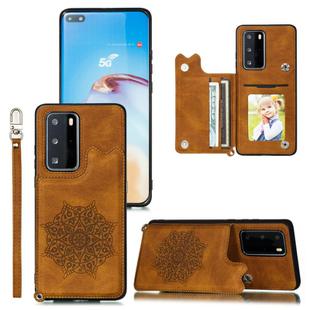For Huawei P40 Mandala Embossed PU + TPU Case with Holder & Card Slots & Photo Frame & Strap(Brown)