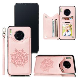 For Huawei Mate 30 Mandala Embossed PU + TPU Case with Holder & Card Slots & Photo Frame & Strap(Rose Gold)