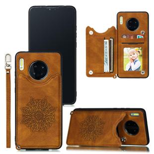For Huawei Mate 30 Pro Mandala Embossed PU + TPU Case with Holder & Card Slots & Photo Frame & Strap(Brown)