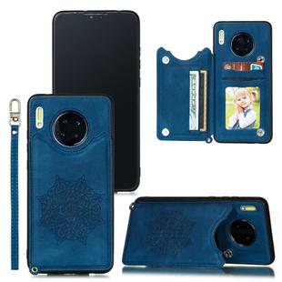 For Huawei Mate 30 Pro Mandala Embossed PU + TPU Case with Holder & Card Slots & Photo Frame & Strap(Blue)