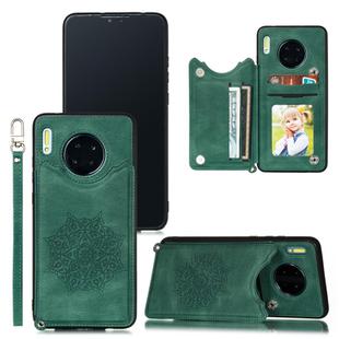 For Huawei Mate 30 Pro Mandala Embossed PU + TPU Case with Holder & Card Slots & Photo Frame & Strap(Green)