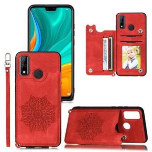 For Huawei P smart 2020 Mandala Embossed PU + TPU Case with Holder & Card Slots & Photo Frame & Strap(Red)