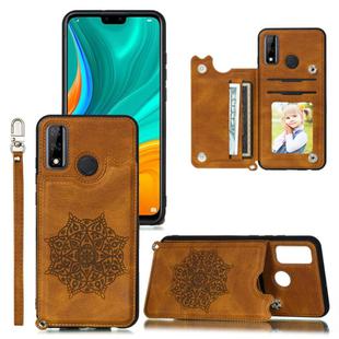 For Huawei P smart 2020 Mandala Embossed PU + TPU Case with Holder & Card Slots & Photo Frame & Strap(Brown)