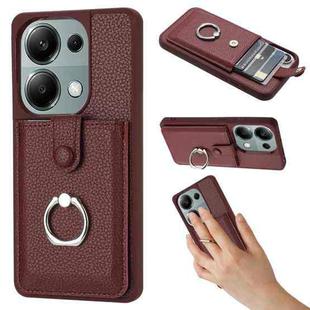 For Redmi Note 13 Pro 4G Litchi Texture Drawing Card Bag Ring Holder Phone Case(Wine Red)