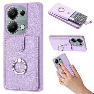 For Redmi Note 13 Pro 4G Litchi Texture Drawing Card Bag Ring Holder Phone Case(Purple)