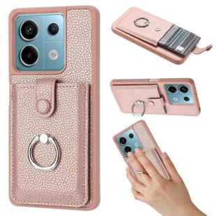 For Redmi Note 13 Pro 5G Litchi Texture Drawing Card Bag Ring Holder Phone Case(Rose Gold)