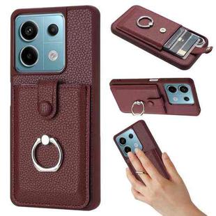 For Redmi Note 13 Pro 5G Litchi Texture Drawing Card Bag Ring Holder Phone Case(Wine Red)