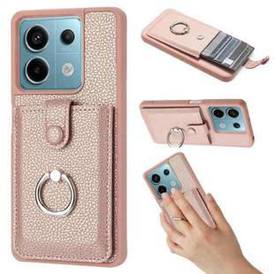 For Redmi Note 13 5G Litchi Texture Drawing Card Bag Ring Holder Phone Case(Rose Gold)