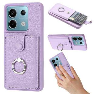 For Redmi Note 13 5G Litchi Texture Drawing Card Bag Ring Holder Phone Case(Purple)