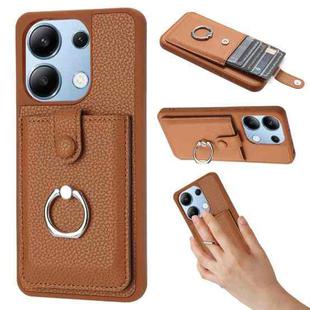 For Redmi Note 13 4G Litchi Texture Drawing Card Bag Ring Holder Phone Case(Brown)