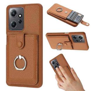 For Redmi Note 12 4G Global Litchi Texture Drawing Card Bag Ring Holder Phone Case(Brown)