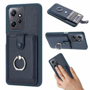 For Redmi Note 12 4G Global Litchi Texture Drawing Card Bag Ring Holder Phone Case(Blue)