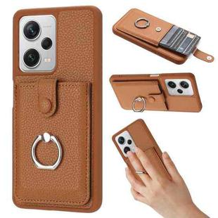 For Redmi Note 12 Pro 5G Global Litchi Texture Drawing Card Bag Ring Holder Phone Case(Brown)