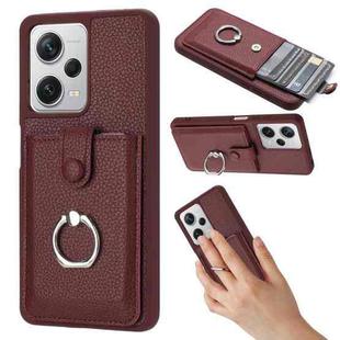 For Redmi Note 12 Pro 5G Global Litchi Texture Drawing Card Bag Ring Holder Phone Case(Wine Red)