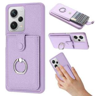 For Redmi Note 12 Pro 5G Global Litchi Texture Drawing Card Bag Ring Holder Phone Case(Purple)