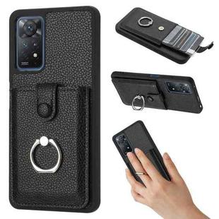 For Redmi Note 11 Pro 4G Litchi Texture Drawing Card Bag Ring Holder Phone Case(Black)