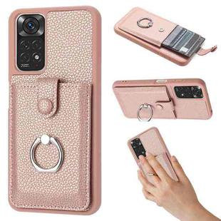 For Redmi Note 11S Litchi Texture Drawing Card Bag Ring Holder Phone Case(Rose Gold)