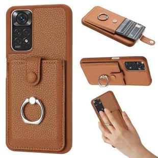 For Redmi Note 11S Litchi Texture Drawing Card Bag Ring Holder Phone Case(Brown)