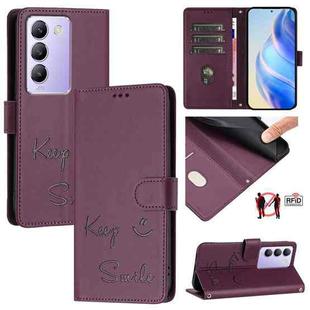 For vivo Y100 5G IDN Smile Embossing RFID Leather Phone Case(Violet)