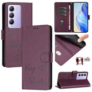 For vivo Y200E 5G Global Smile Embossing RFID Leather Phone Case(Violet)