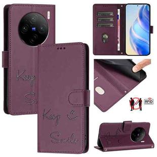 For vivo X100 Pro 5G Smile Embossing RFID Leather Phone Case(Violet)