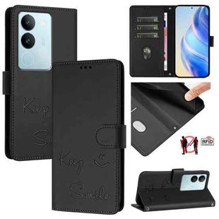 For vivo V29 5G Global / V29 Pro Smile Embossing RFID Leather Phone Case(Black)