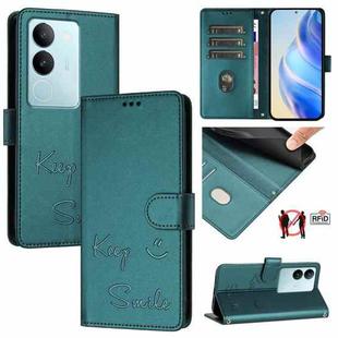 For vivo V29 5G Global / V29 Pro Smile Embossing RFID Leather Phone Case(Peacock Green)