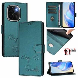 For vivo iQOO Z9s Pro 5G India Smile Embossing RFID Leather Phone Case(Peacock Green)