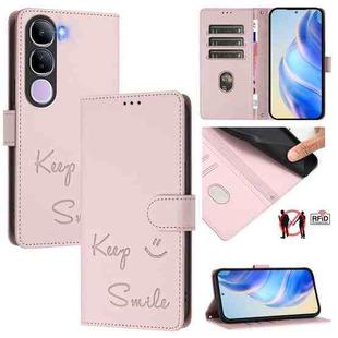 For vivo V40 Lite 5G IDN Smile Embossing RFID Leather Phone Case(Pink)