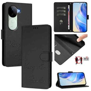 For vivo V40e 5G India Smile Embossing RFID Leather Phone Case(Black)