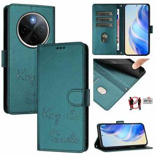 For vivo Y300 Pro Smile Embossing RFID Leather Phone Case(Peacock Green)