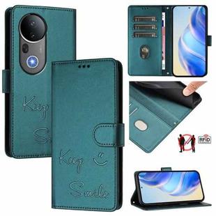 For vivo S20 Pro 5G Smile Embossing RFID Leather Phone Case(Peacock Green)