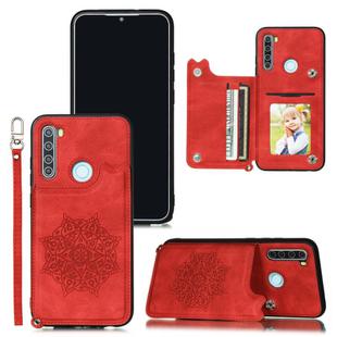 For Xiaomi Redmi Note 8 Mandala Embossed PU + TPU Case with Holder & Card Slots & Photo Frame & Strap(Red)