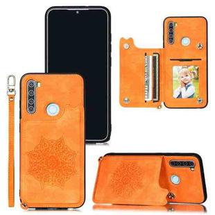 For Xiaomi Redmi Note 8 Mandala Embossed PU + TPU Case with Holder & Card Slots & Photo Frame & Strap(Yellow)