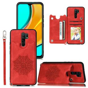 For Xiaomi Redmi Note 8 Pro Mandala Embossed PU + TPU Case with Holder & Card Slots & Photo Frame & Strap(Red)
