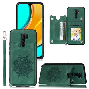 For Xiaomi Redmi Note 8 Pro Mandala Embossed PU + TPU Case with Holder & Card Slots & Photo Frame & Strap(Green)