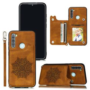 For Xiaomi Redmi Note 8T Mandala Embossed PU + TPU Case with Holder & Card Slots & Photo Frame & Strap(Brown)