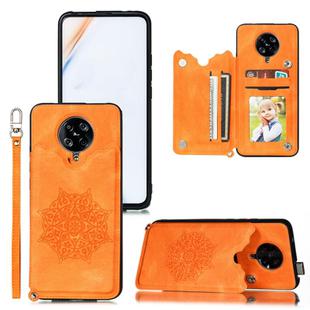 For Xiaomi Redmi K30 Pro Mandala Embossed PU + TPU Case with Holder & Card Slots & Photo Frame & Strap(Yellow)