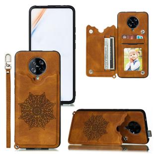 For Xiaomi Redmi K30 Pro Mandala Embossed PU + TPU Case with Holder & Card Slots & Photo Frame & Strap(Brown)