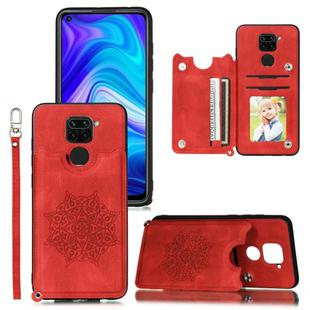 For Xiaomi Redmi Note 9 Mandala Embossed PU + TPU Case with Holder & Card Slots & Photo Frame & Strap(Red)