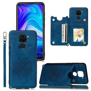 For Xiaomi Redmi Note 9 Mandala Embossed PU + TPU Case with Holder & Card Slots & Photo Frame & Strap(Blue)