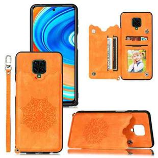 For Xiaomi Redmi Note 9 Pro Max Mandala Embossed PU + TPU Case with Holder & Card Slots & Photo Frame & Strap(Yellow)