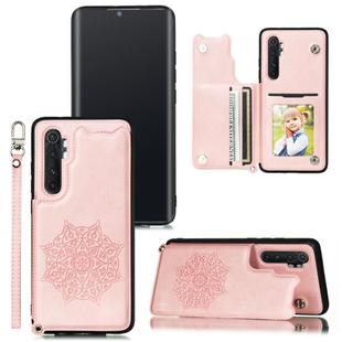 For Xiaomi Mi Note 10 Lite Mandala Embossed PU + TPU Case with Holder & Card Slots & Photo Frame & Strap(Rose Gold)