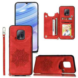 For Xiaomi Redmi 10X Pro 5G Mandala Embossed PU + TPU Case with Holder & Card Slots & Photo Frame & Strap(Red)