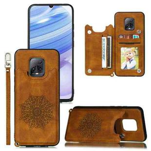 For Xiaomi Redmi 10X Pro 5G Mandala Embossed PU + TPU Case with Holder & Card Slots & Photo Frame & Strap(Brown)