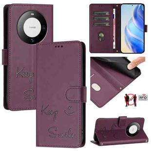 For Huawei Mate 60 Smile Embossing RFID Leather Phone Case(Violet)