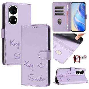 For Huawei Enjoy 50 Pro 4G Smile Embossing RFID Leather Phone Case(Light Purple)