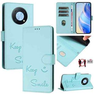 For Huawei nova Y90 Smile Embossing RFID Leather Phone Case(Mint Green)